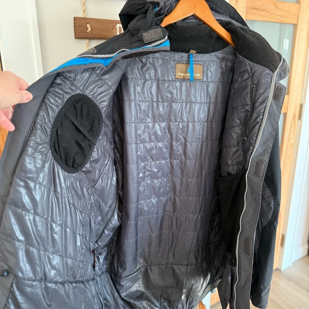 Field Gear Blk/Gray Winter Hooded‎ Full Zip Water-Resistant Jacket Insulated Lrg